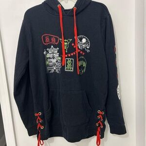 Spirited Away Studio Ghibli Anime Chihiro Black Hoodie Red Lace Up Womens S
